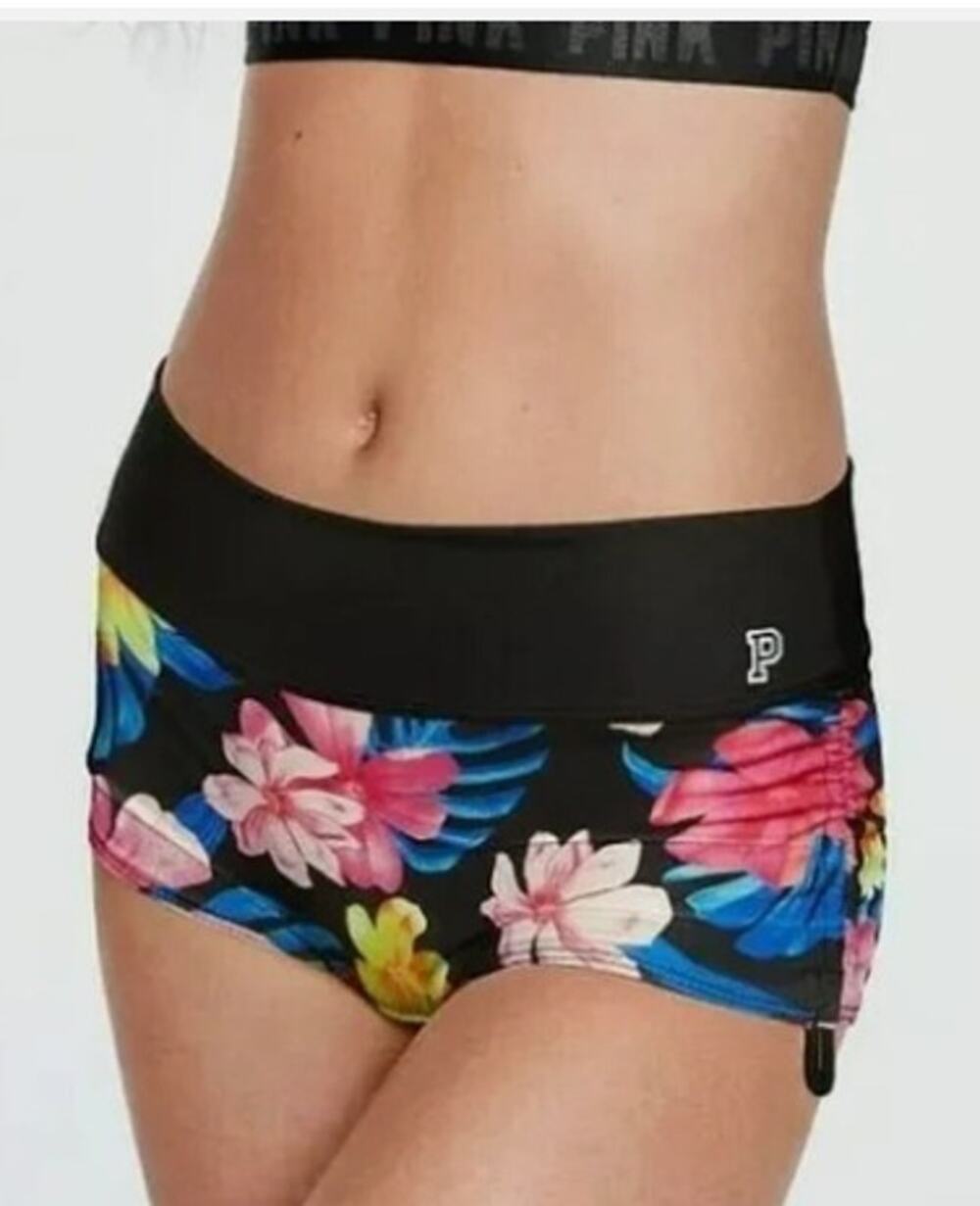 PINK Victoria Secret Ultimate small floral shorts flowers black pink gym to swim